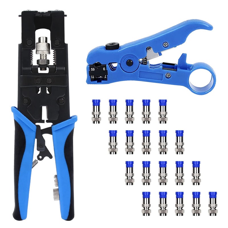 Delgada Multifunctional Coax Compression Connector Crimper Kit with 20 F Connectors and BNC Compression Tool for RG59 RG6 RCA TV Cable Repair - Image 1